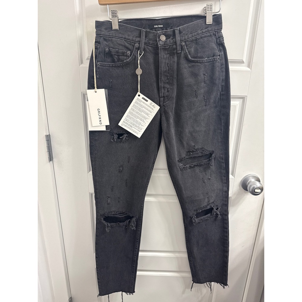 GRLFRND The Karolina High Rise Skinny Distressed Jeans Black Size 25 NWT